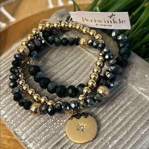 Periwinkle by Barlow Black and Gold Beaded Bracelet Trio NEW faceted beads boho